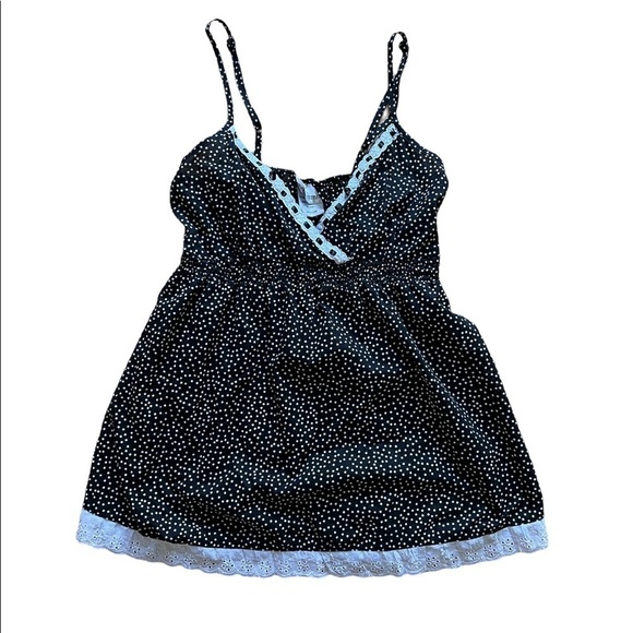 Oh! Mama Black and white polkadot spaghetti strap lace maternity tank top cami - Picture 1 of 5